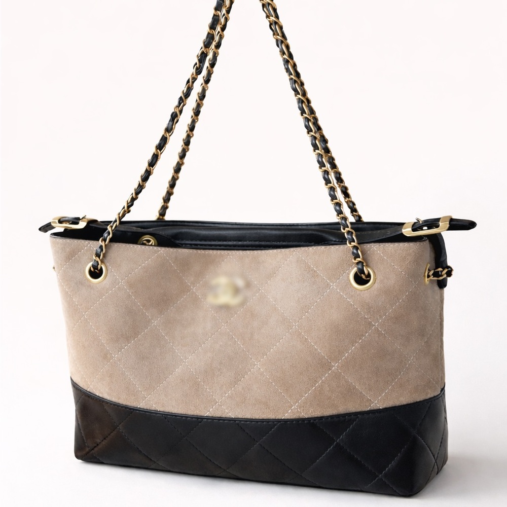 Elegant Black and Tan Quilted Women's Bag